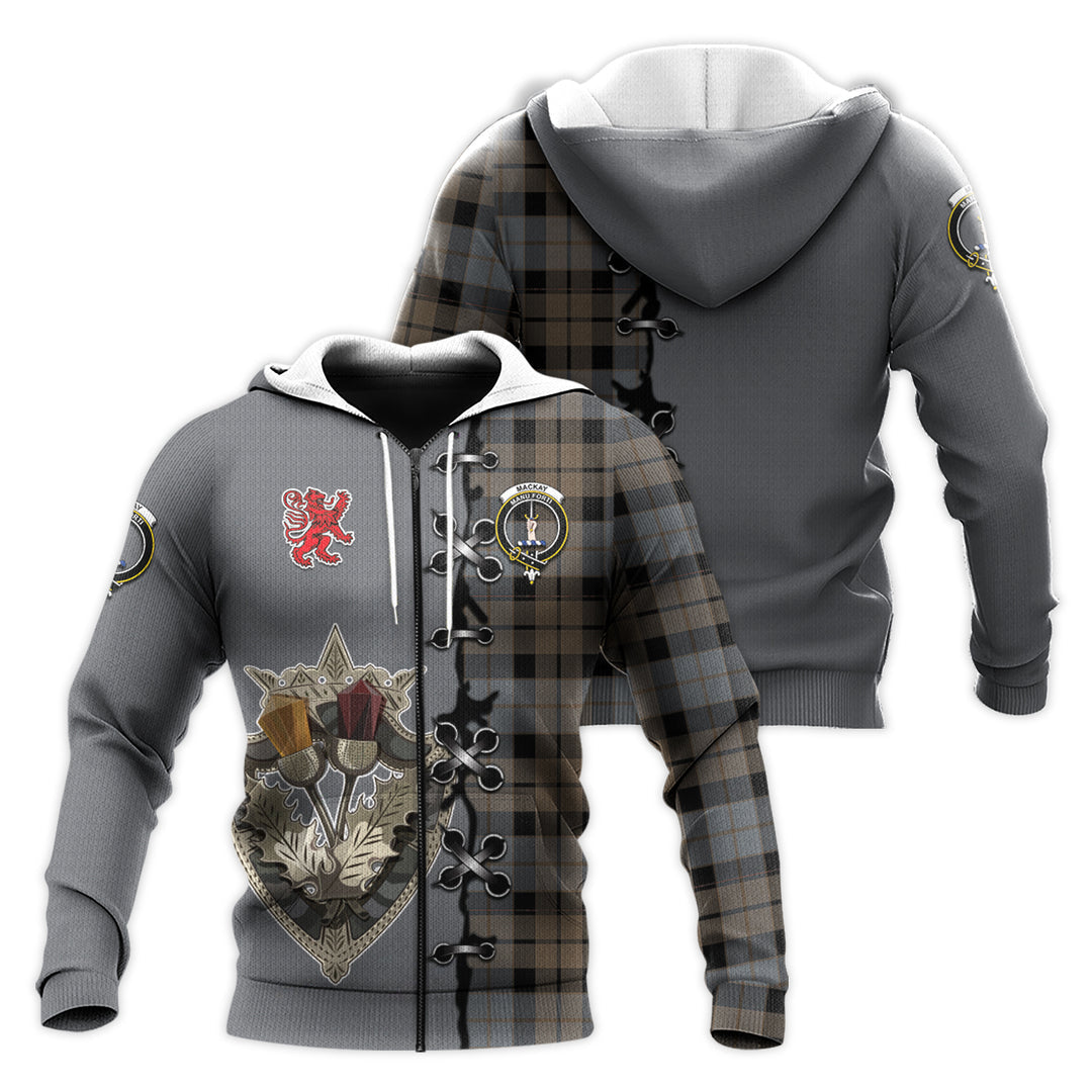 Printivon Mackay Weathered Tartan Hoodie Lion Rampant And Celtic Thistle Style