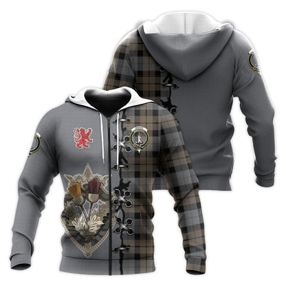 Printivon Mackay Weathered Tartan Hoodie Lion Rampant And Celtic Thistle Style