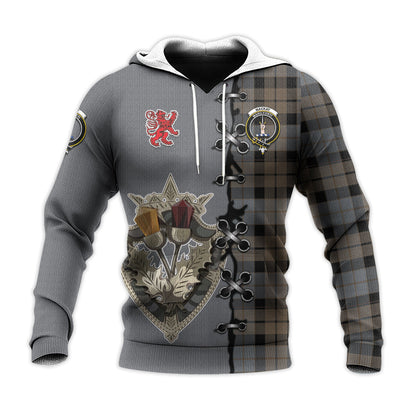 Printivon Mackay Weathered Tartan Hoodie Lion Rampant And Celtic Thistle Style
