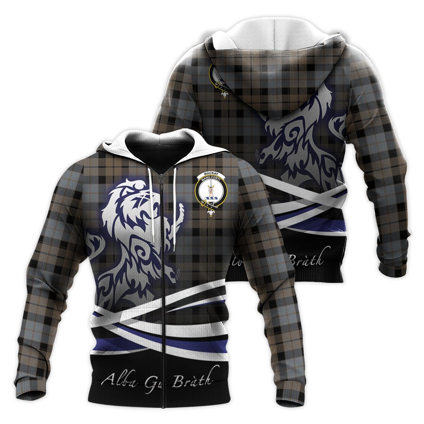 Printivon Mackay Weathered Tartan Scottish Lion Hoodie