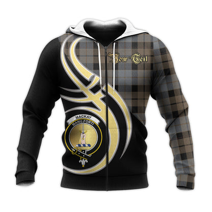 Printivon Mackay Weathered Clan Believe In Me Crest Tartan Knitted Hoodie Custom Your Text