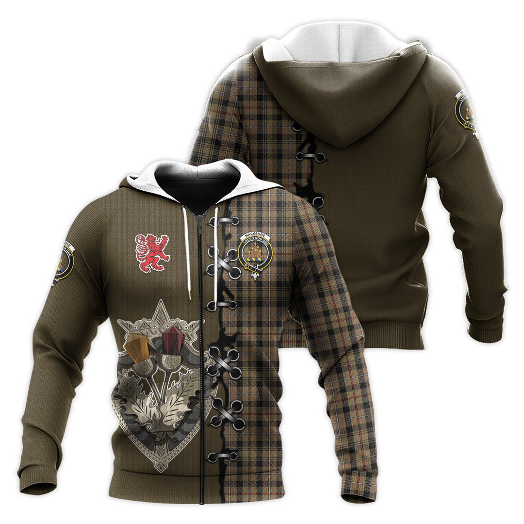 Printivon Mackenzie Hunting Tartan Hoodie Lion Rampant And Celtic Thistle Style