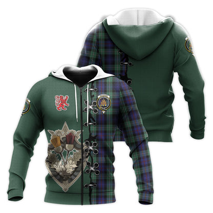 Printivon Mackenzie Hunting Green Tartan Hoodie Lion Rampant And Celtic Thistle Style