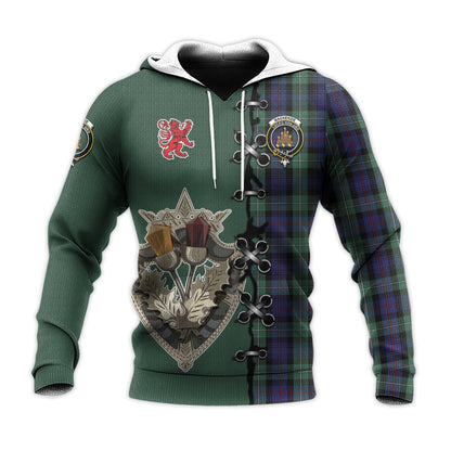 Printivon Mackenzie Hunting Green Tartan Hoodie Lion Rampant And Celtic Thistle Style