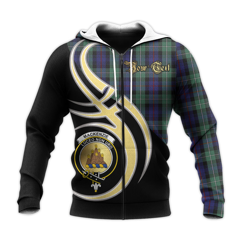Printivon Mackenzie Hunting Green Clan Believe In Me Crest Tartan Knitted Hoodie Custom Your Text