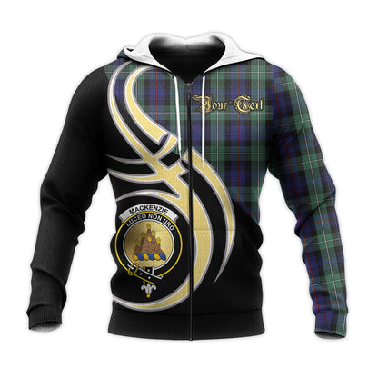 Printivon Mackenzie Hunting Green Clan Believe In Me Crest Tartan Knitted Hoodie Custom Your Text