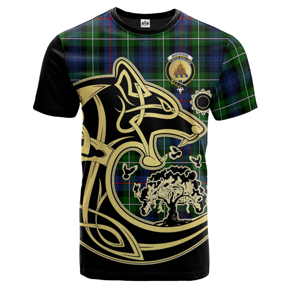 Printivon MacKenzie Modern Crest Celtic Wolf Tartan T Shirt Custom Your Text
