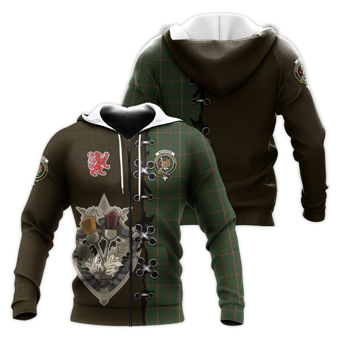Printivon Mackinnon Hunting Tartan Hoodie Lion Rampant And Celtic Thistle Style
