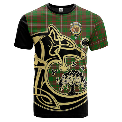 Printivon MacKinnon Hunting Modern Crest Celtic Wolf Tartan T Shirt Custom Your Text