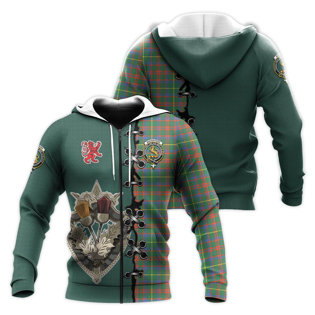 Printivon Mackintosh Hunting Ancient Tartan Hoodie Lion Rampant And Celtic Thistle Style