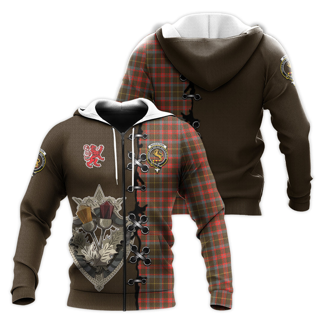 Printivon Mackintosh Hunting Weathered Tartan Hoodie Lion Rampant And Celtic Thistle Style