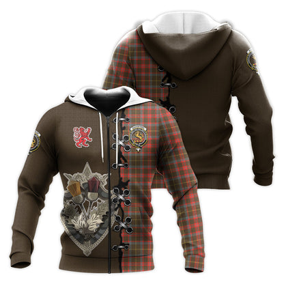 Printivon Mackintosh Hunting Weathered Tartan Hoodie Lion Rampant And Celtic Thistle Style