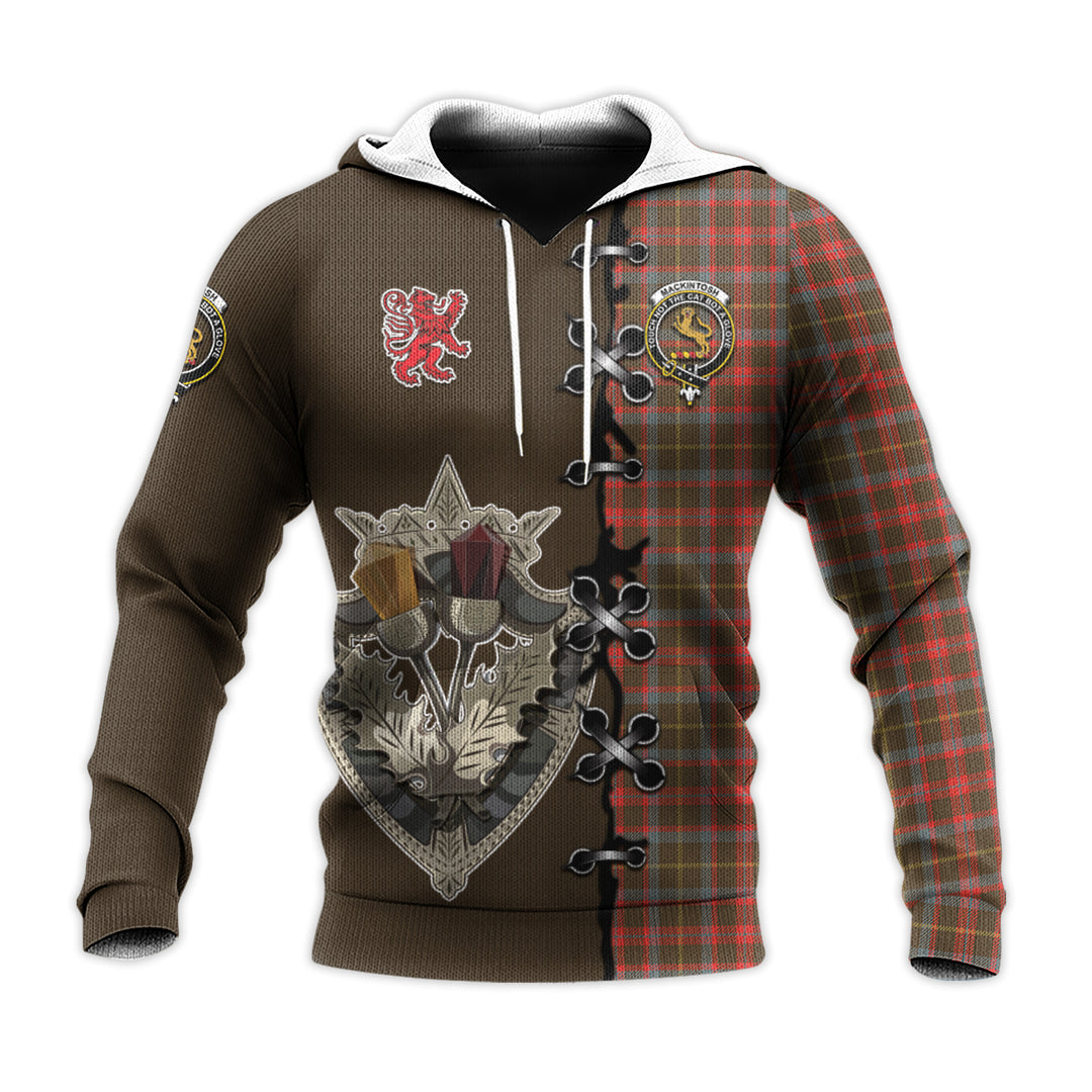 Printivon Mackintosh Hunting Weathered Tartan Hoodie Lion Rampant And Celtic Thistle Style