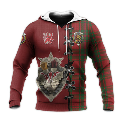 Printivon Mackintosh Red Tartan Hoodie Lion Rampant And Celtic Thistle Style