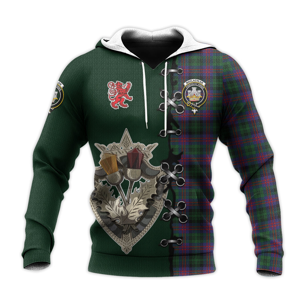 Printivon Maclachlan Hunting Tartan Hoodie Lion Rampant And Celtic Thistle Style
