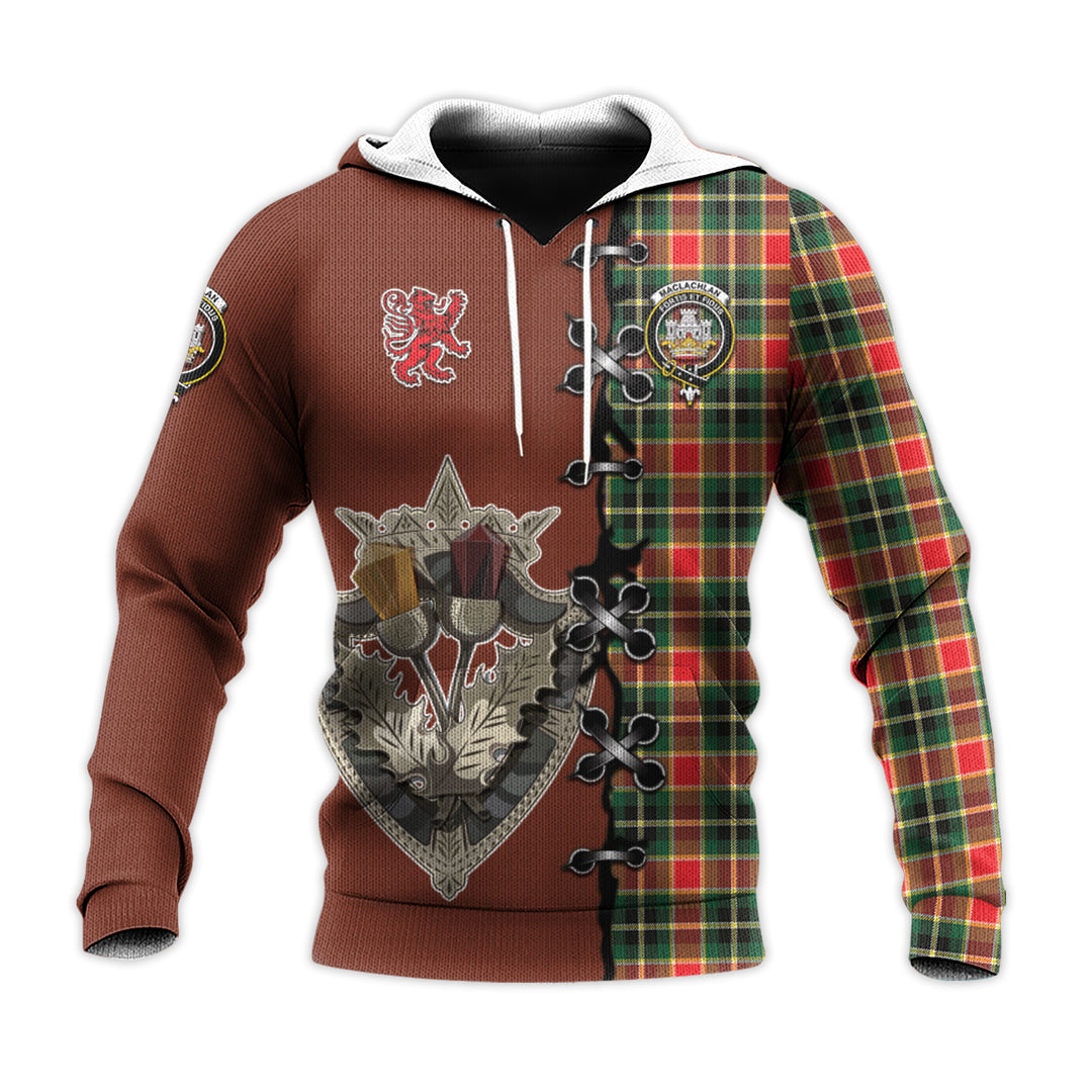 Printivon Maclachlan Hunting Modern Tartan Hoodie Lion Rampant And Celtic Thistle Style