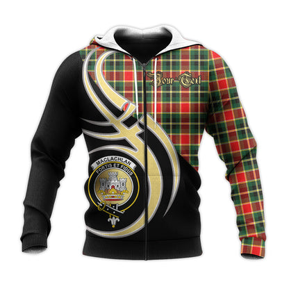 Printivon Maclachlan Hunting Modern Clan Believe In Me Crest Tartan Knitted Hoodie Custom Your Text