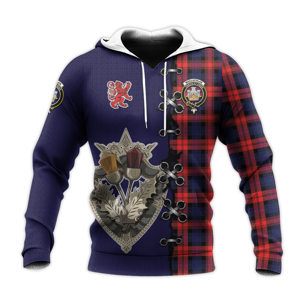 Printivon Maclachlan Modern Tartan Hoodie Lion Rampant And Celtic Thistle Style