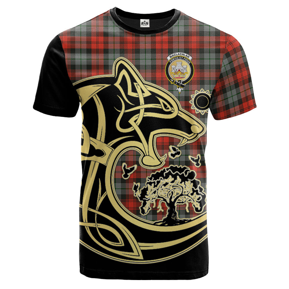Printivon MacLachlan Weathered Crest Celtic Wolf Tartan T Shirt Custom Your Text