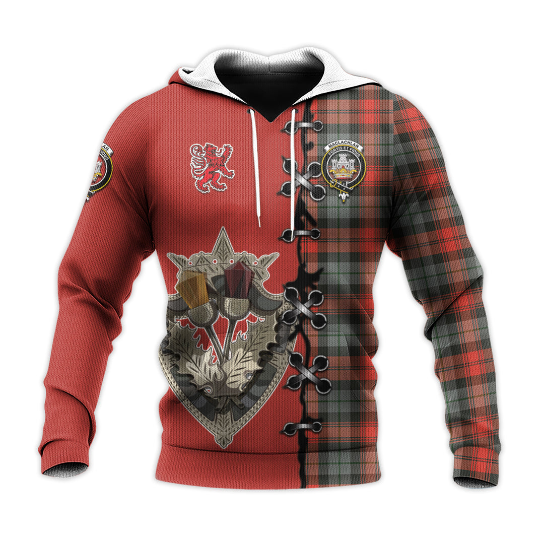Printivon Maclachlan Weathered Tartan Hoodie Lion Rampant And Celtic Thistle Style