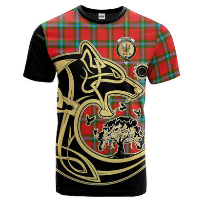Printivon MacLaine of Loch Buie Crest Celtic Wolf Tartan T Shirt Custom Your Text