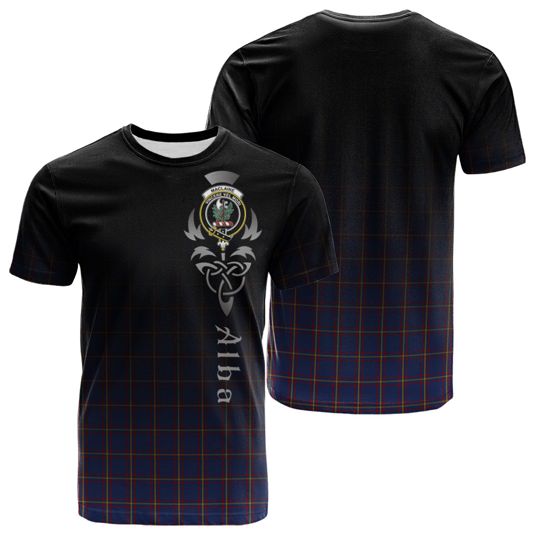 Printivon MacLaine of Lochbuie Tartan Crest Alba Celtic T Shirt