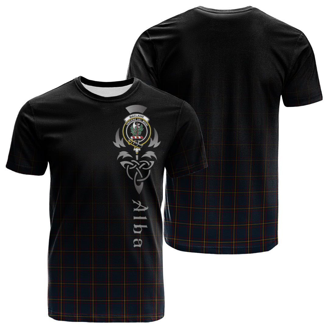 Printivon MacLaine of Lochbuie Hunting Tartan Crest Alba Celtic T Shirt