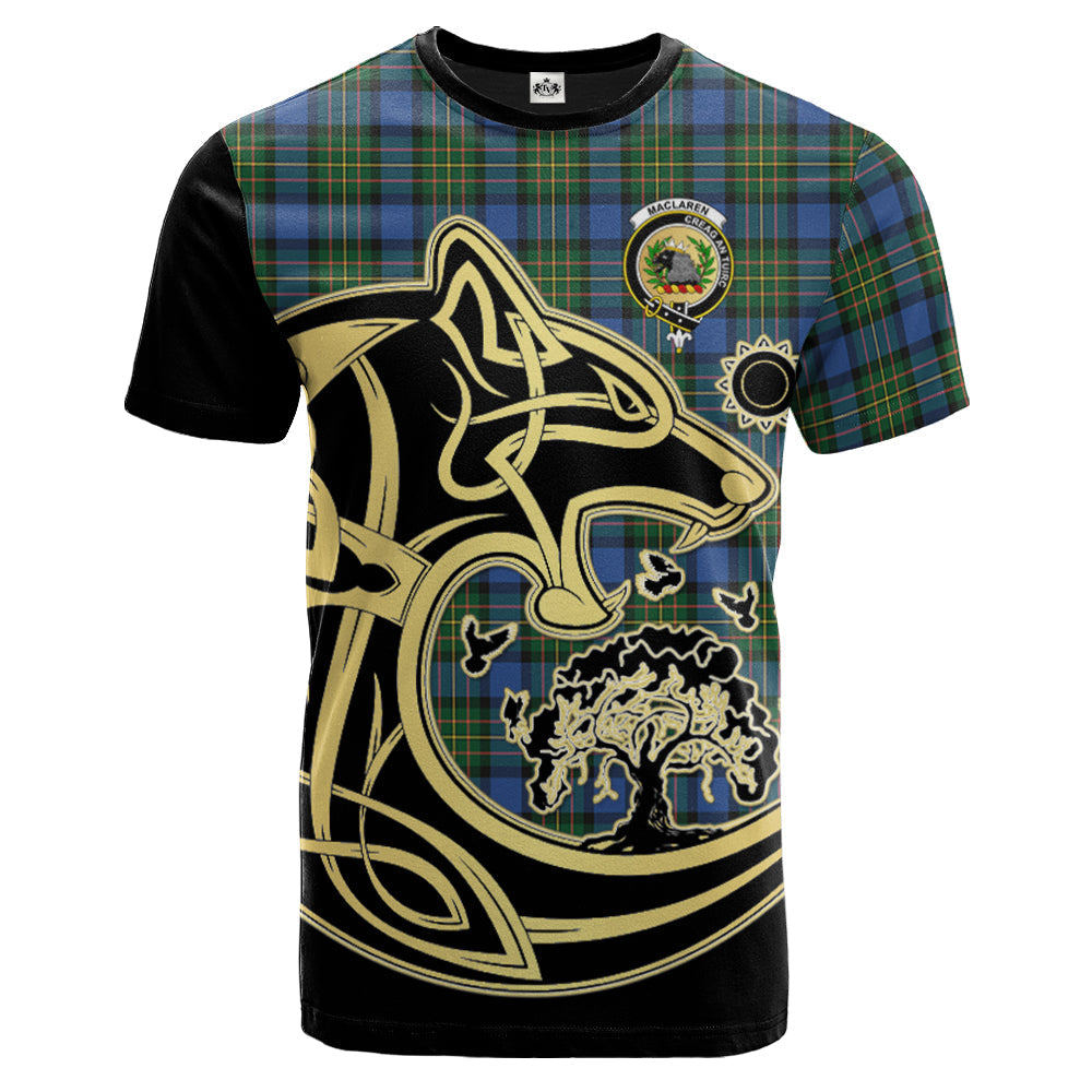 Printivon MacLaren Ancient Crest Celtic Wolf Tartan T Shirt Custom Your Text