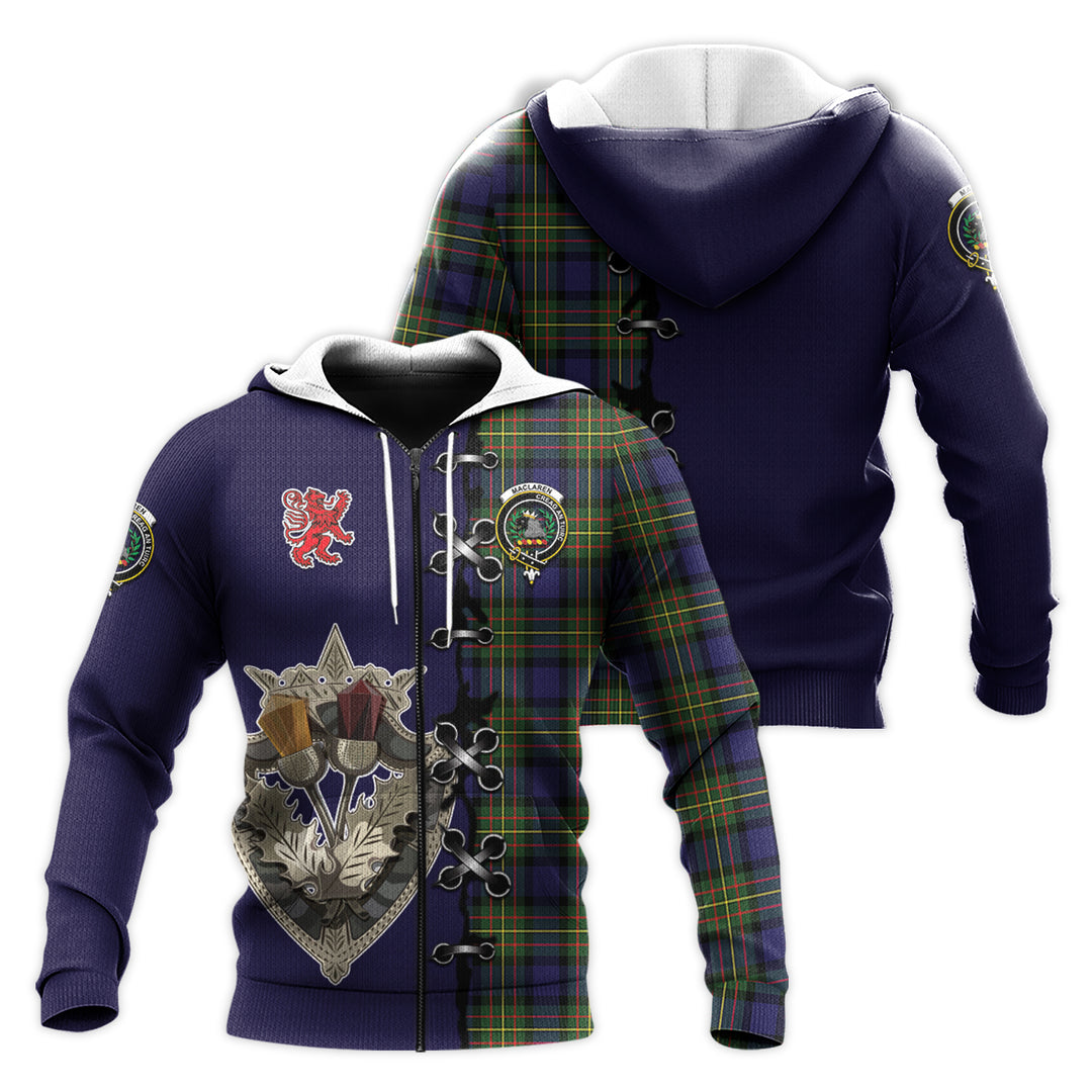 Printivon Maclaren Modern Tartan Hoodie Lion Rampant And Celtic Thistle Style