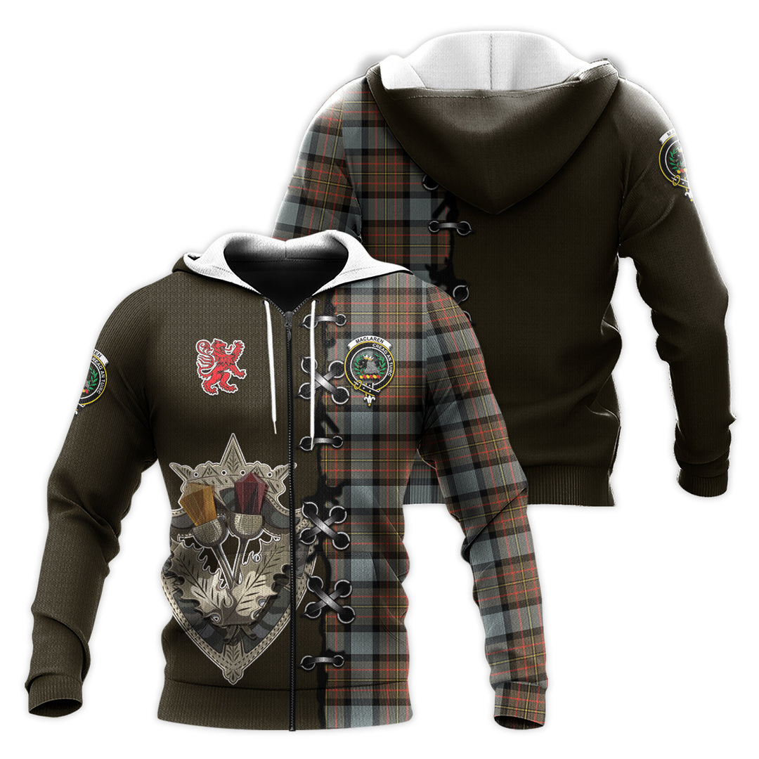Printivon Maclaren Weathered Tartan Hoodie Lion Rampant And Celtic Thistle Style
