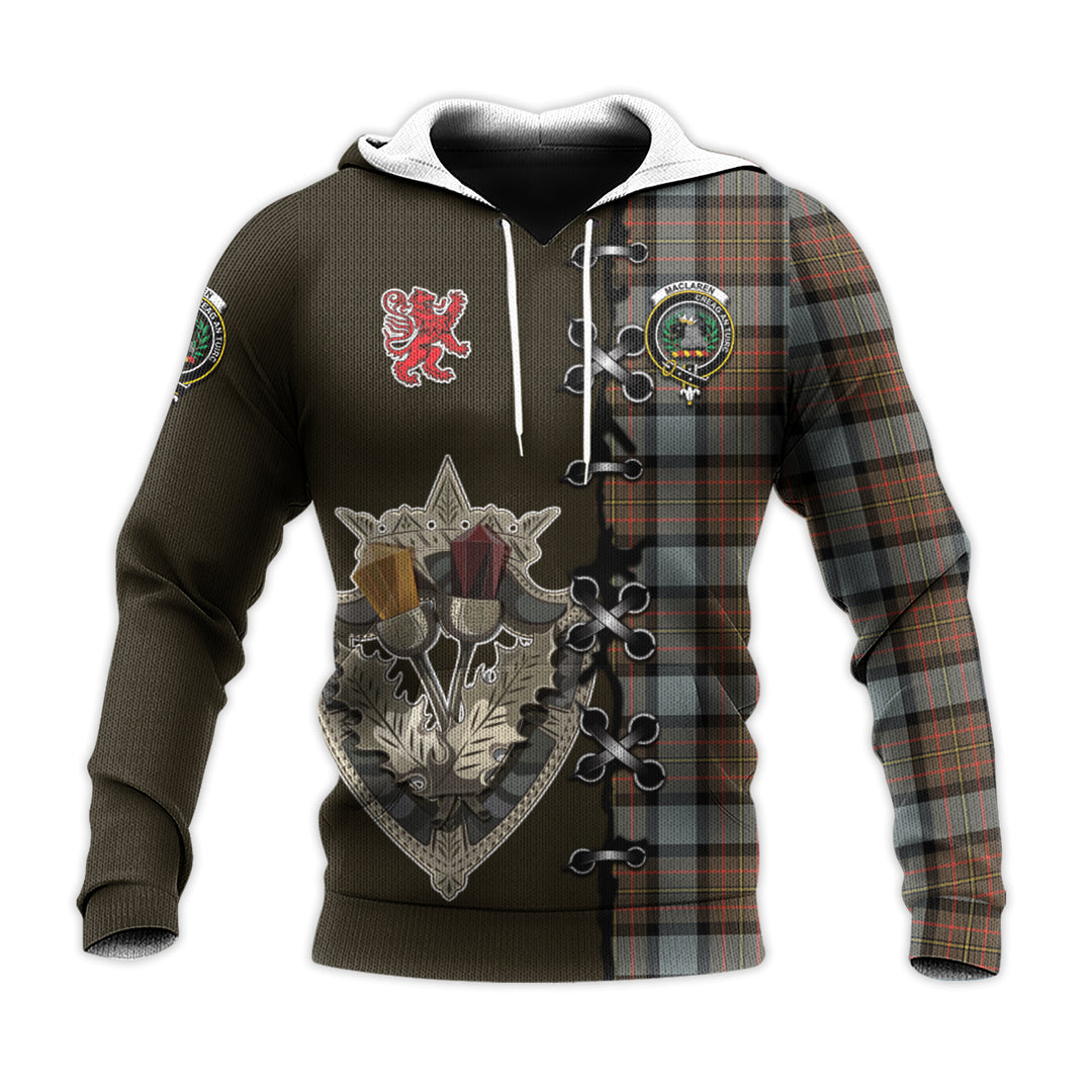 Printivon Maclaren Weathered Tartan Hoodie Lion Rampant And Celtic Thistle Style
