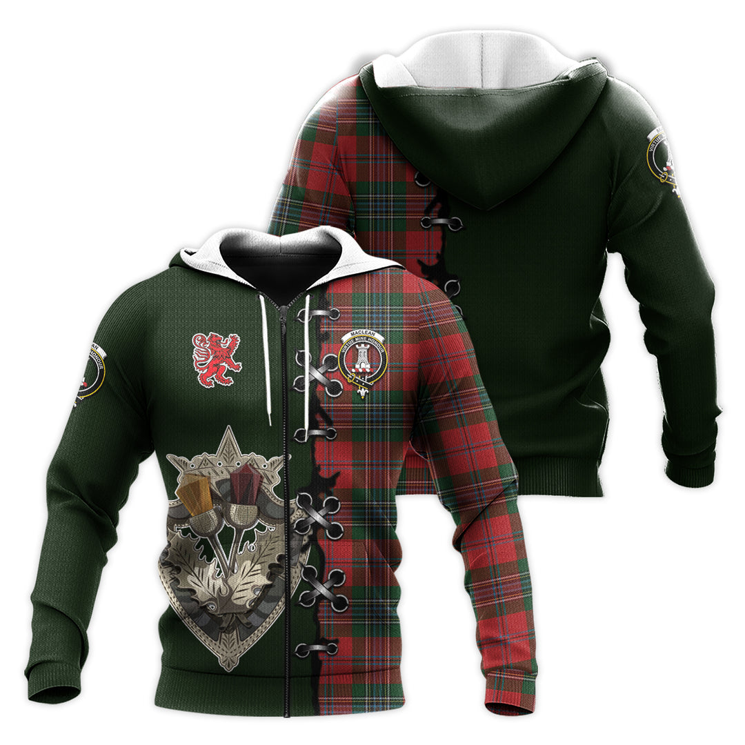 Printivon Maclean Tartan Hoodie Lion Rampant And Celtic Thistle Style