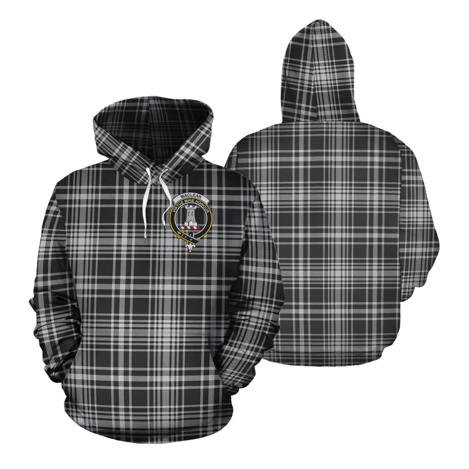 Printivon Maclean Black And White Tartan Hoodie
