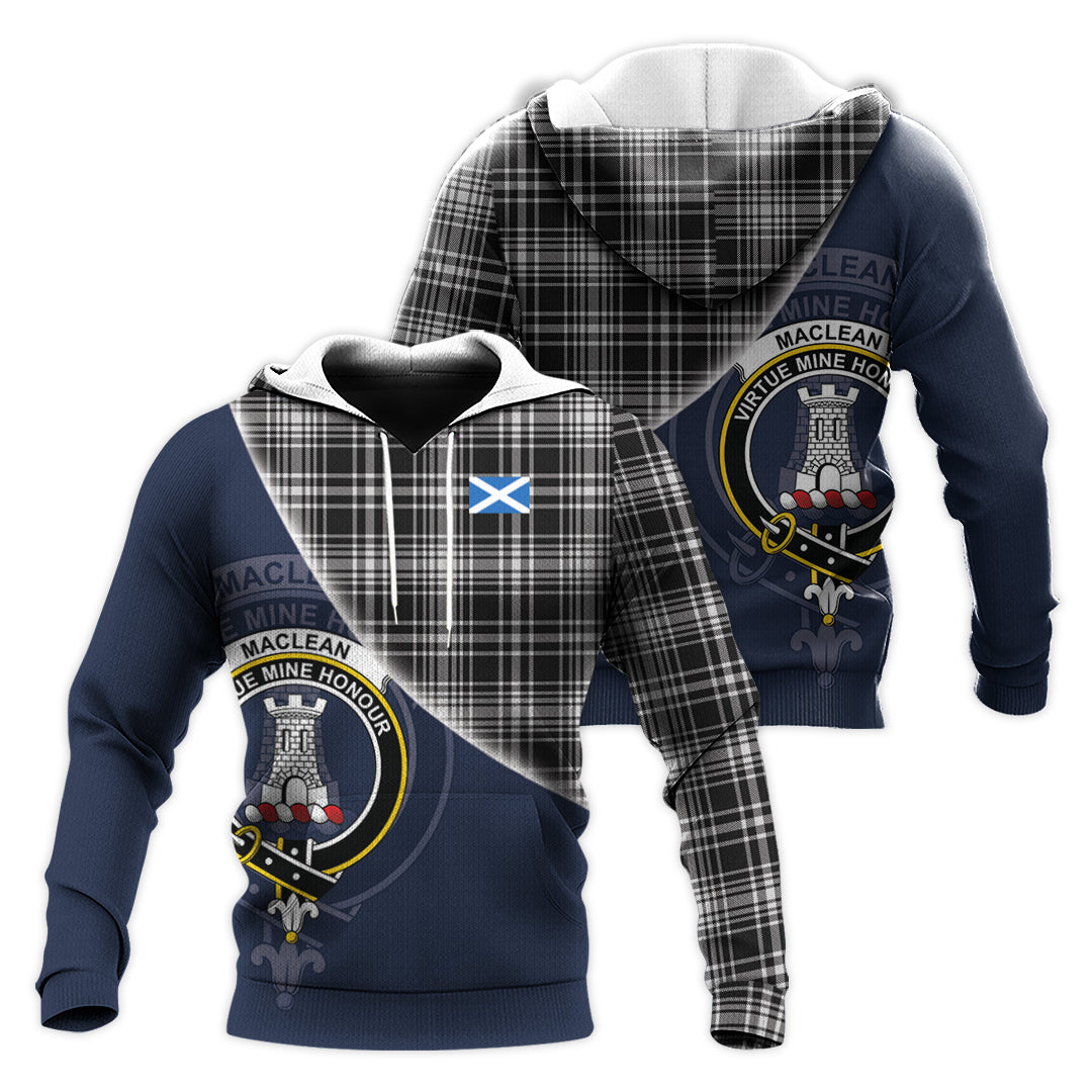 Printivon Maclean Black And White Tartan Scottish Crest Hoodie