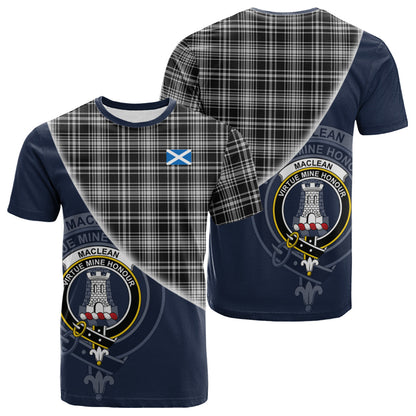 Printivon MacLean Black and White Tartan Scottish Crest T Shirt