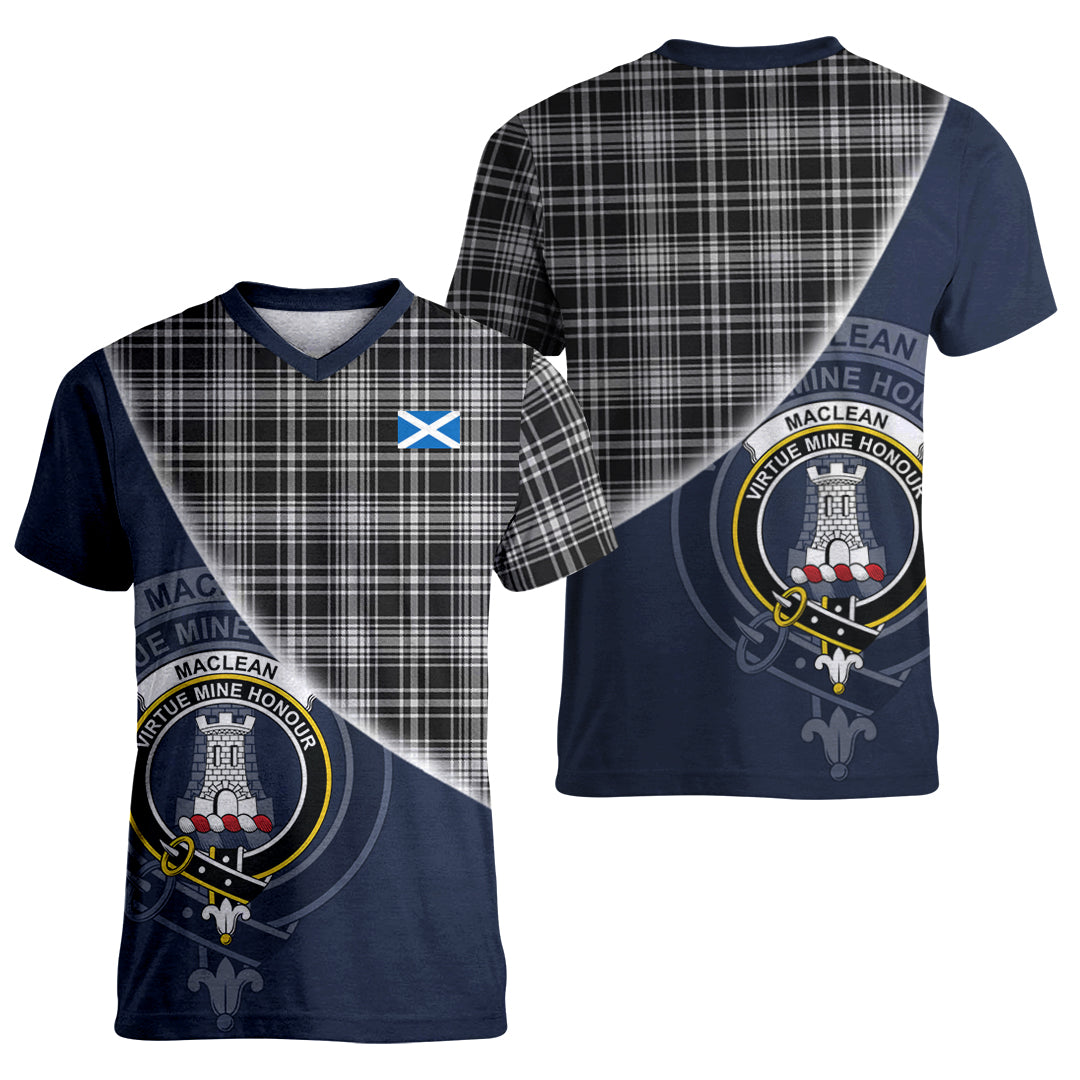 Printivon MacLean Black and White Tartan Scottish Crest T Shirt