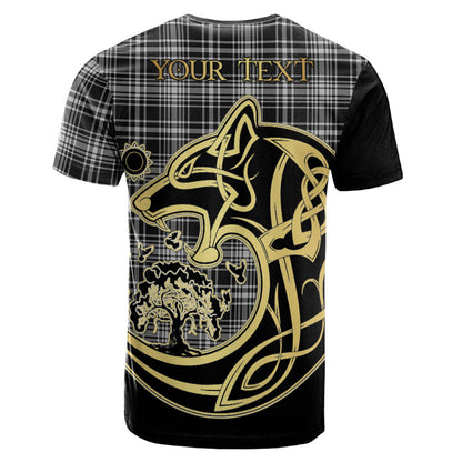Printivon MacLean Black and White Crest Celtic Wolf Tartan T Shirt Custom Your Text