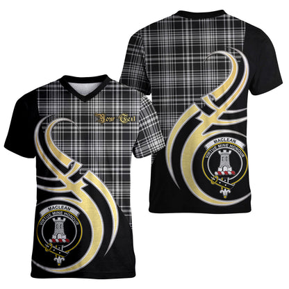 Printivon MacLean Black and White Tartan Crest Believe In Me T Shirt
