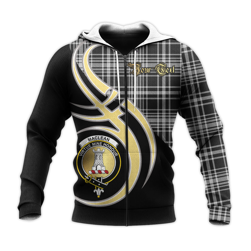 Printivon Maclean Black And White Clan Believe In Me Crest Tartan Knitted Hoodie Custom Your Text