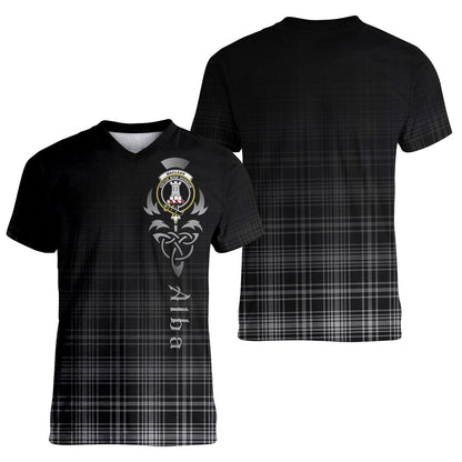 Printivon MacLean Black and White Tartan Crest Alba Celtic T Shirt