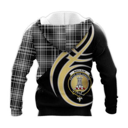 Printivon Maclean Black And White Clan Believe In Me Crest Tartan Knitted Hoodie Custom Your Text