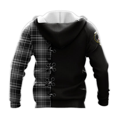 Printivon Maclean Black And White Tartan Hoodie Lion Rampant And Celtic Thistle Style