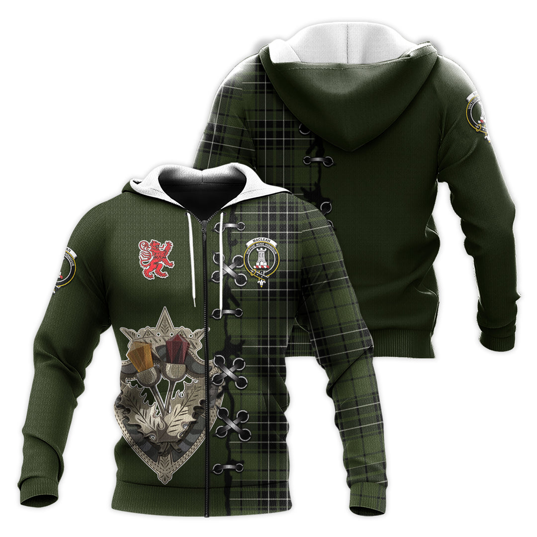 Printivon Maclean Hunting Tartan Hoodie Lion Rampant And Celtic Thistle Style