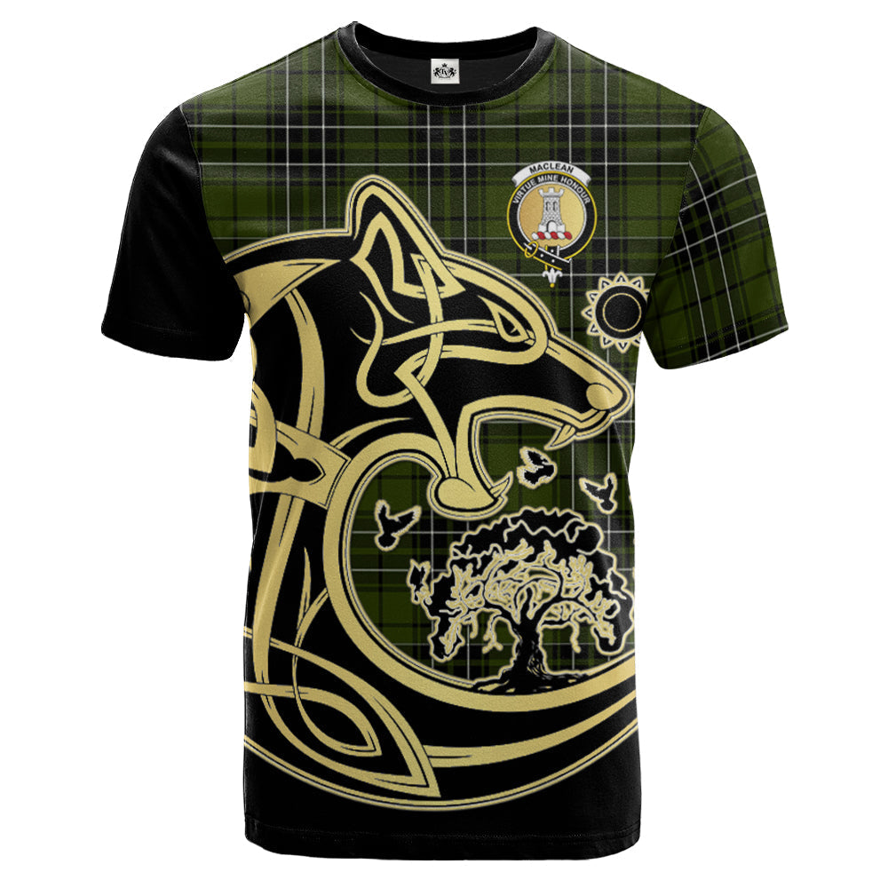 Printivon MacLean Hunting Crest Celtic Wolf Tartan T Shirt Custom Your Text