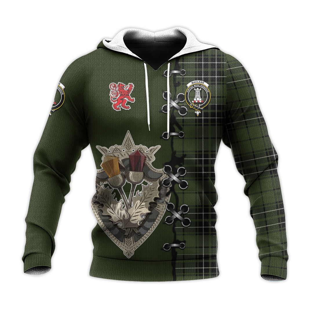 Printivon Maclean Hunting Tartan Hoodie Lion Rampant And Celtic Thistle Style