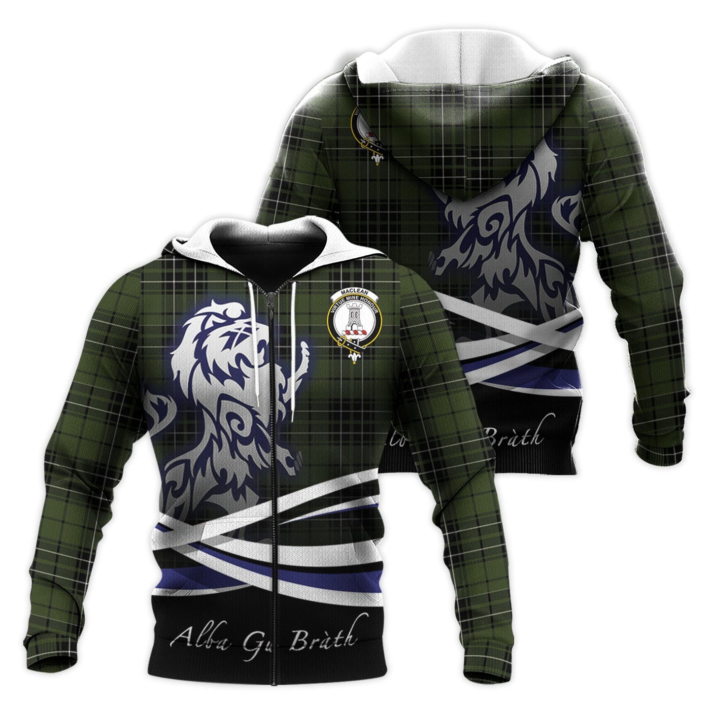 Printivon Maclean Hunting Tartan Scottish Lion Hoodie