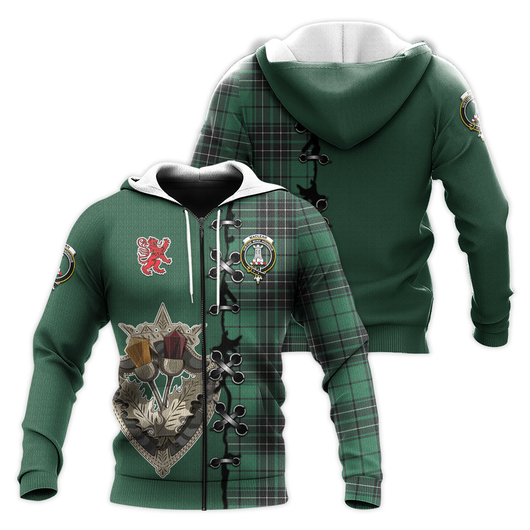 Printivon Maclean Hunting Ancient Tartan Hoodie Lion Rampant And Celtic Thistle Style