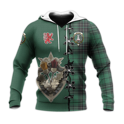 Printivon Maclean Hunting Ancient Tartan Hoodie Lion Rampant And Celtic Thistle Style