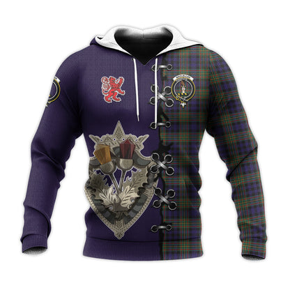 Printivon Maclellan Tartan Hoodie Lion Rampant And Celtic Thistle Style