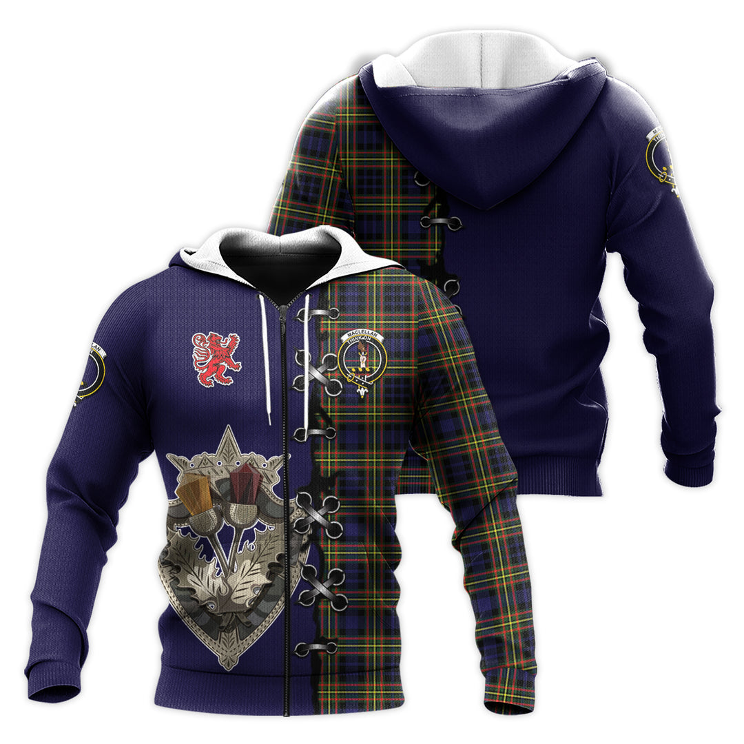 Printivon Maclellan Modern Tartan Hoodie Lion Rampant And Celtic Thistle Style